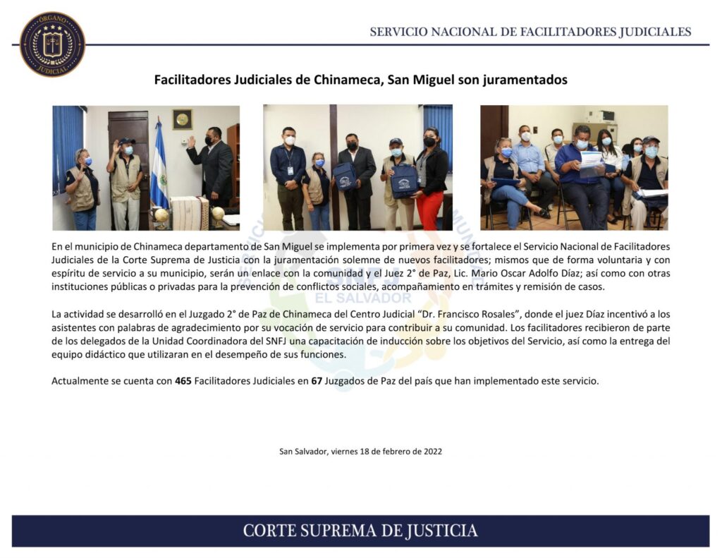 Facilitadores Judiciales de Chinameca, San Miguel son juramentados